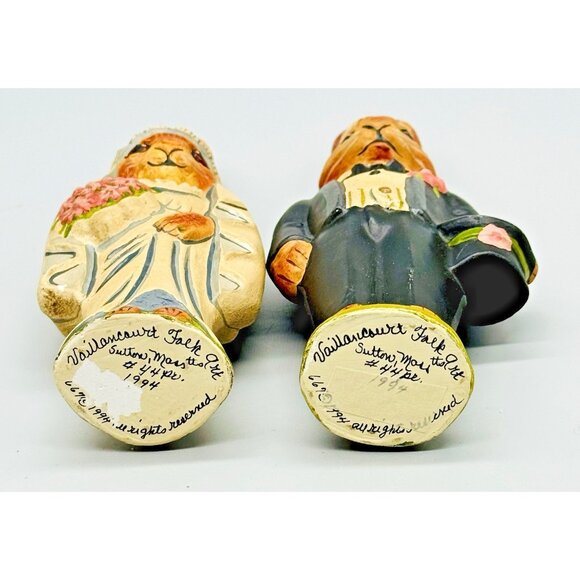 Vaillancourt Folk Art Bride and Groom Wedding Bunny Rabbits 6.5 inch 1994 #44 - Picture 5 of 8